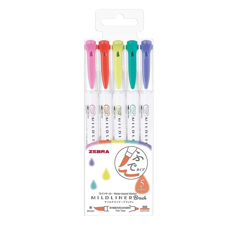 ماژیک آبرنگی زبرا مدل MILDLINER Dual Ended Brush بسته 5 عددی