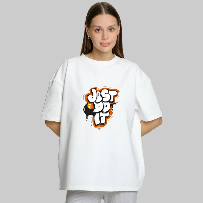 تی شرت آستین کوتاه زنانه پنبه طرح just do it