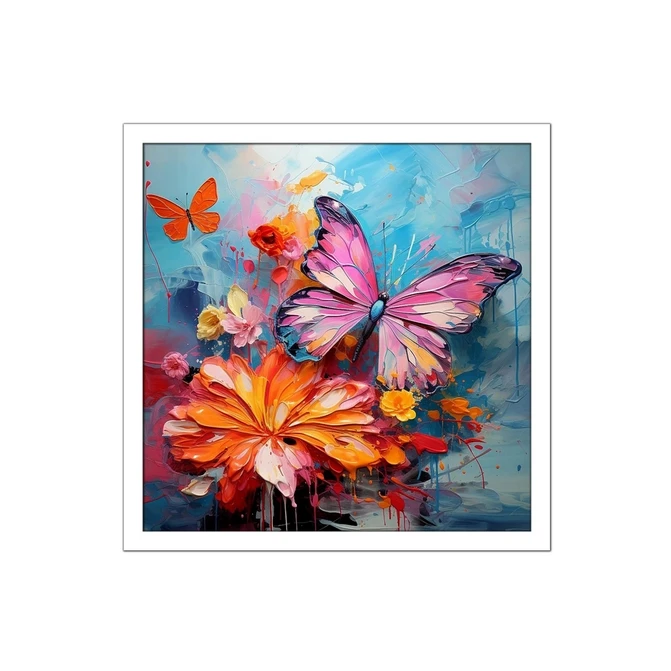 تابلو نوری بکلیت طرح نقاشی رنگ روغن پروانه و گل مدل W-MID-17127