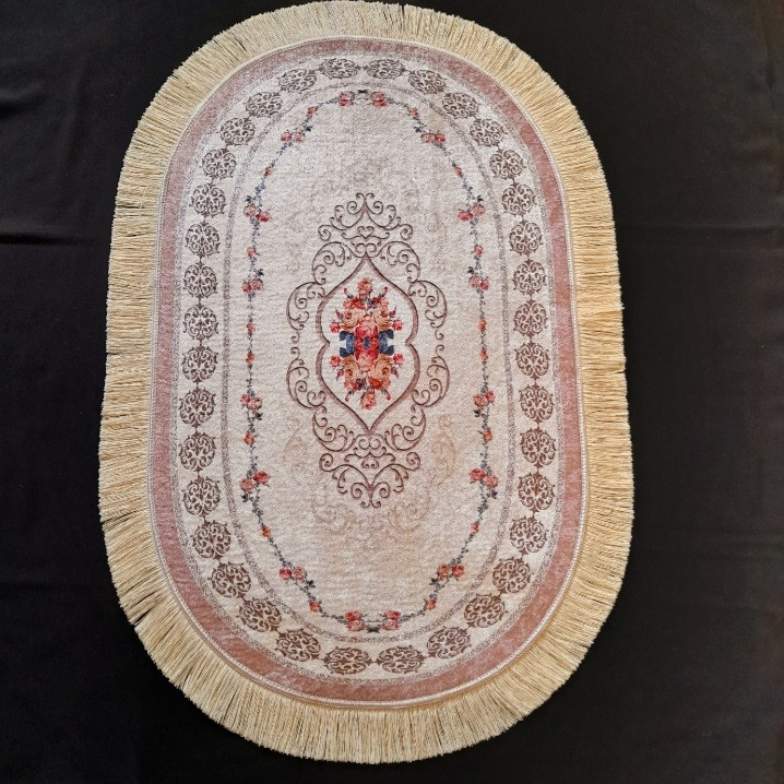 فرش پارچه ای مدل بیضی کد 222 زمینه کرم