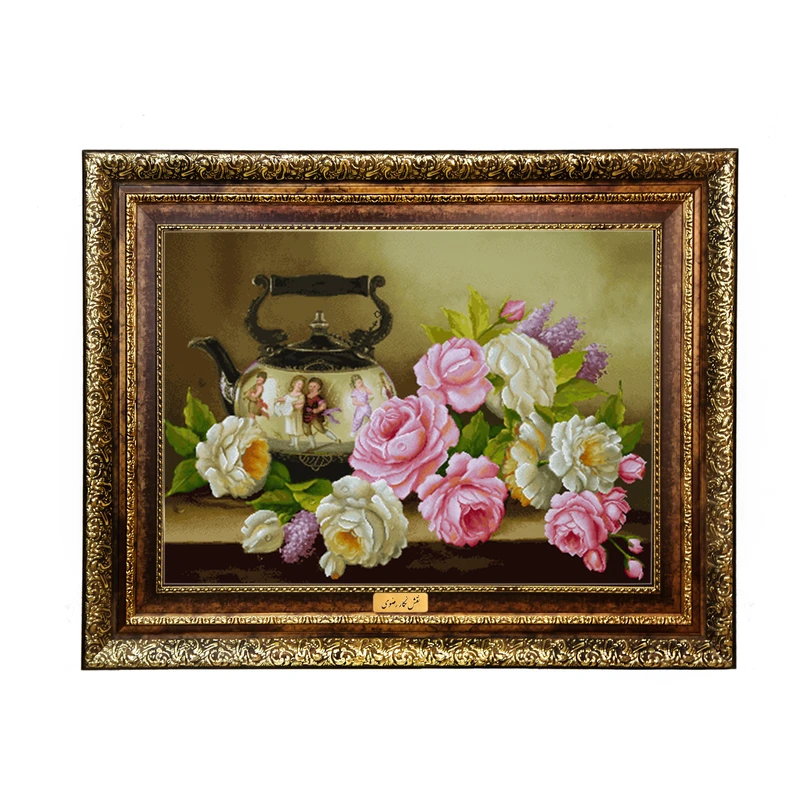 تابلو فرش ماشینی نقش نگار رضوی طرح گل کد 2362KH