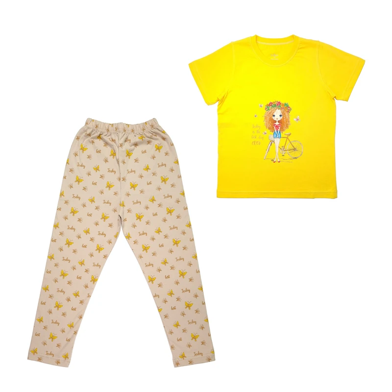 ست تی‌شرت آستین کوتاه و شلوار راحتی دخترانه سیلکا مدل دوچرخه سوار