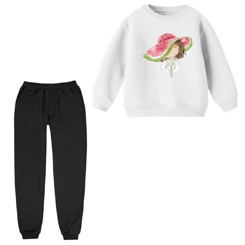 ست سویشرت و شلوار راحتی بچگانه مدل دخترک و کلاه 