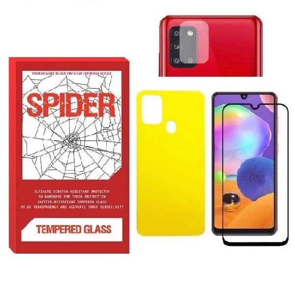 محافظ صفحه نمایش اسپایدر مدل FUL مناسب برای گوشی موبایل سامسونگ Galaxy A21S به همراه محافظ پشت گوشی و محافظ لنز دوربین