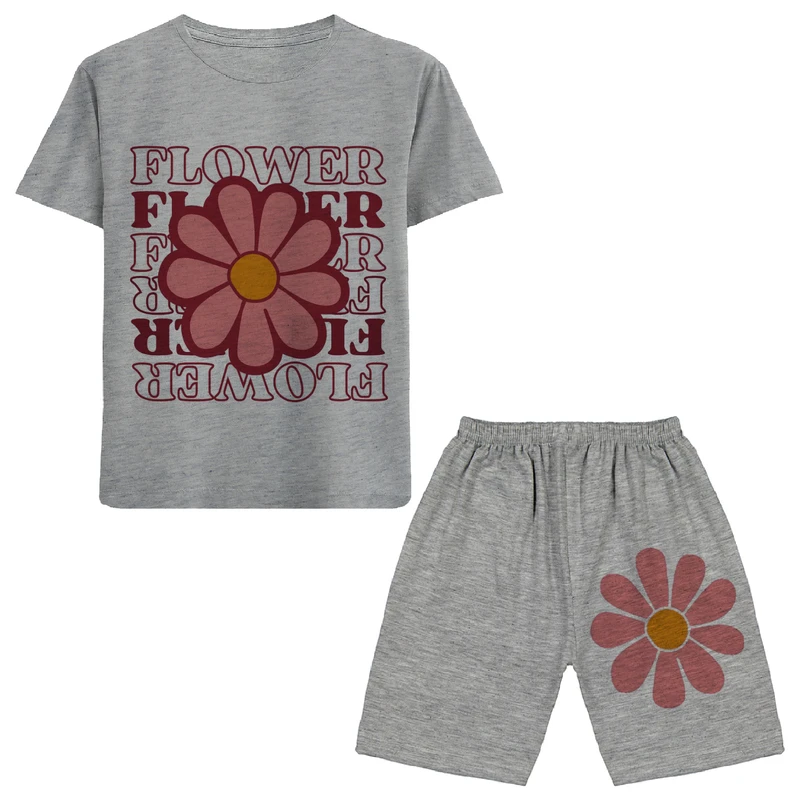 ست تی شرت و شلوارک دخترانه مدل گل 50