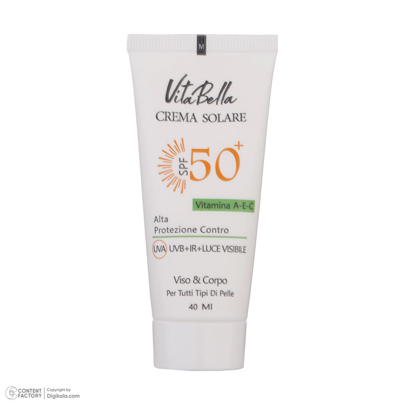 کرم ضدآفتاب بی‌رنگ ویتابلا +SPF50 مدل 001 مناسب انواع پوست، حجم 40 میلی‌لیتر