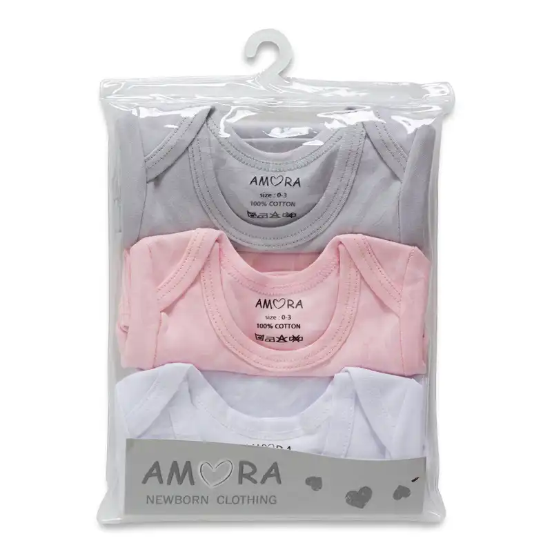 بادی آستین بلند نوزادی دخترانه آمورا مدل plain مجموعه 3 عددی