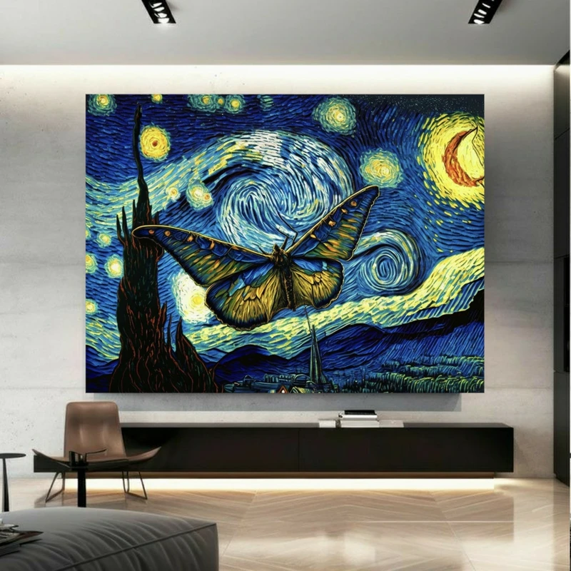 پوستر دیواری طرح شب پرستاره ونگوگ مدل پروانه کد BK23217