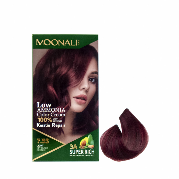 کیت رنگ موی مونالی اسکای شماره 7.55 حجم 100 میلی لیتر رنگ بلوند ماهگونی روشن