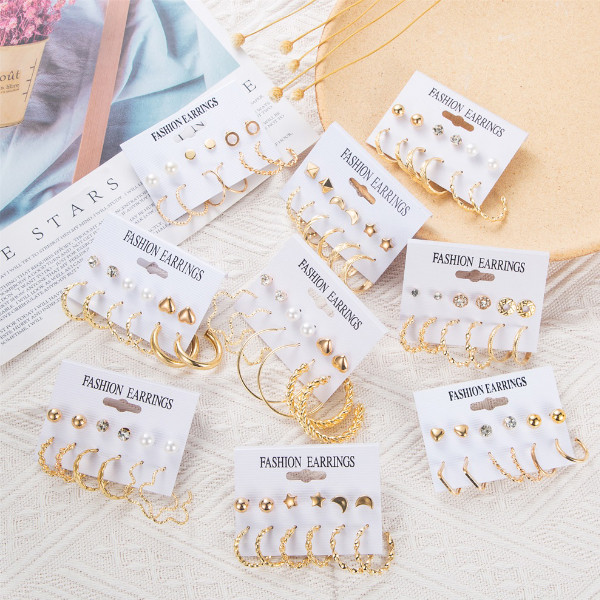 گوشواره دخترانه مدل حلقه ای بزرگ مجموعه 6 عددی