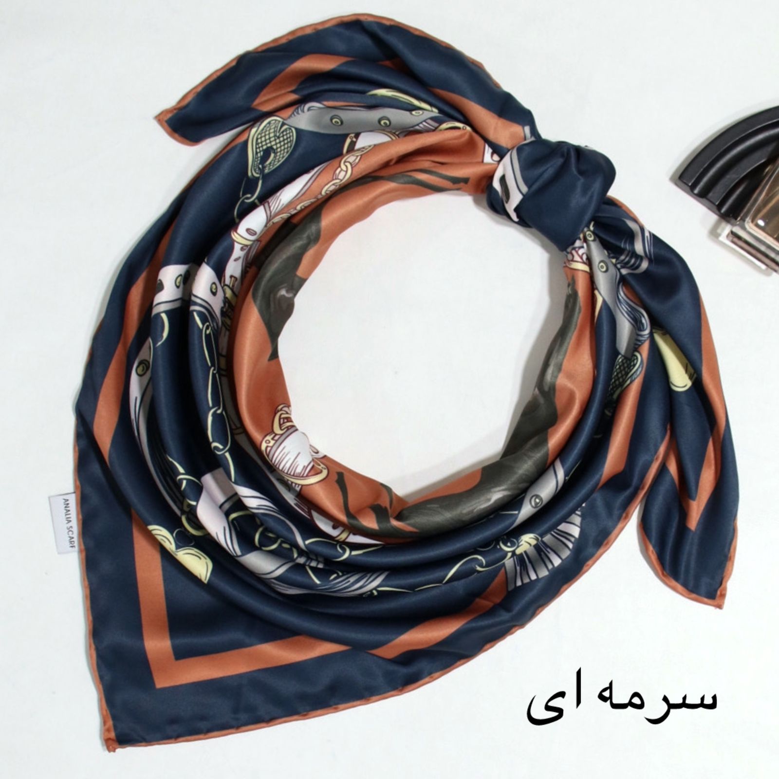 روسری زنانه آنالیا مدل ابریشم طرح اسب کد 9745 -  - 2