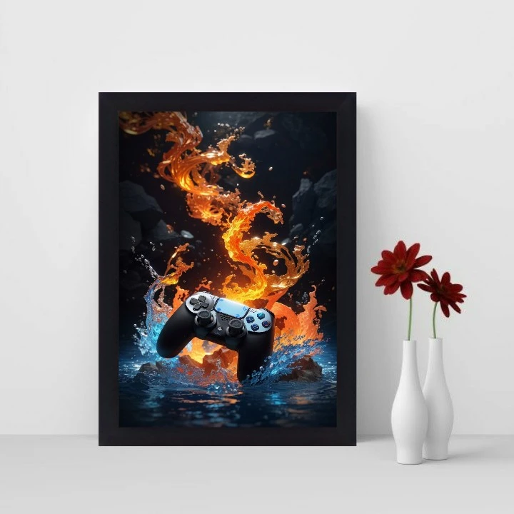 تابلو نوری گیم دکور طرح دسته بازی آتشین مدل Game Pad Fire