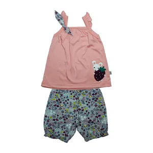 ست تاپ و شلوارک دخترانه طرح توت فرنگی مدل 20306 رنگ صورتی