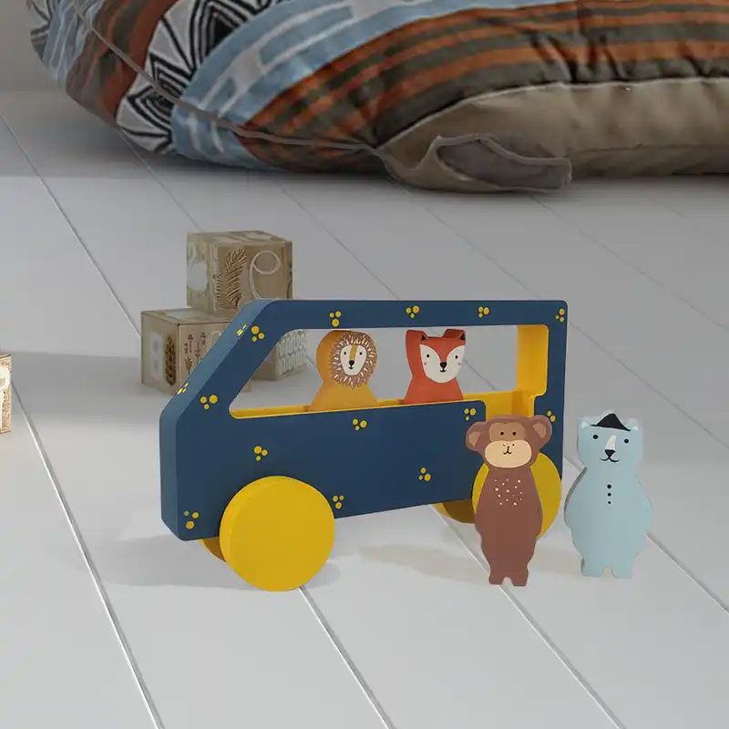 اسباب بازی چوبی طرح اتوبوس حیوانات جنگلی مدل MKids59-A