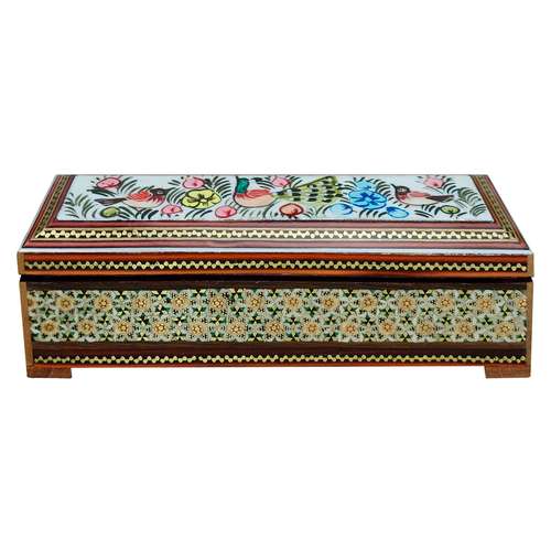 قلمدان خاتم کاری طرح گل و مرغ  کد MR2