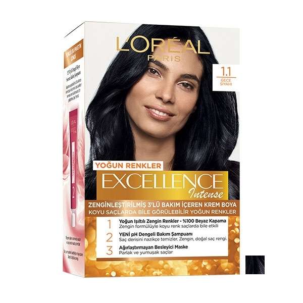 کیت رنگ مو لورآل مدل Excellence شماره 1.1 حجم 48 میلی لیتر رنگ سیاه نیمه شب