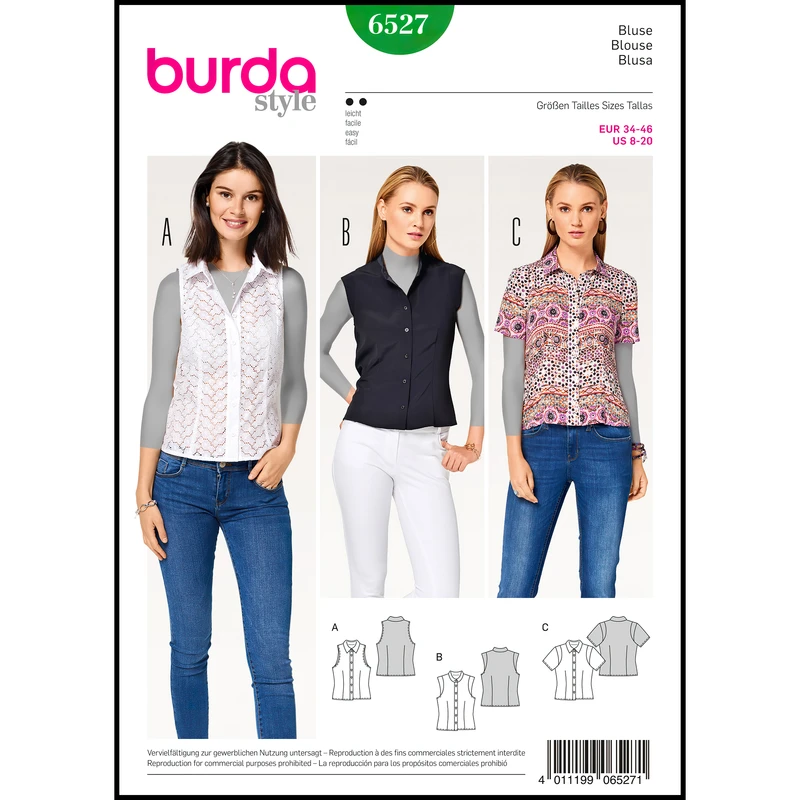        الگو خیاطی تاپ و بلوز زنانه بوردا استایل کد 6527 سایز 34 تا 46 متد مولر