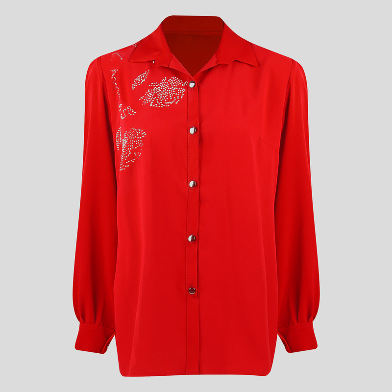 شومیز آستین بلند زنانه مدل نگین دار  گلی