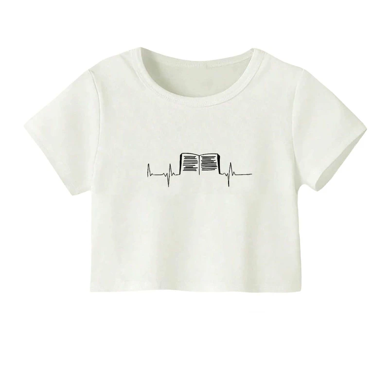 کراپ‌ تی‌شرت آستین کوتاه زنانه مدل کتاب کد۱