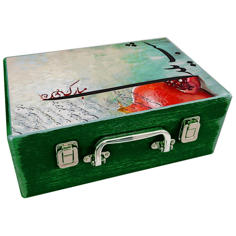 جعبه هدیه چوبی مدل چمدان طرح یلدای ایرانی کد WS379