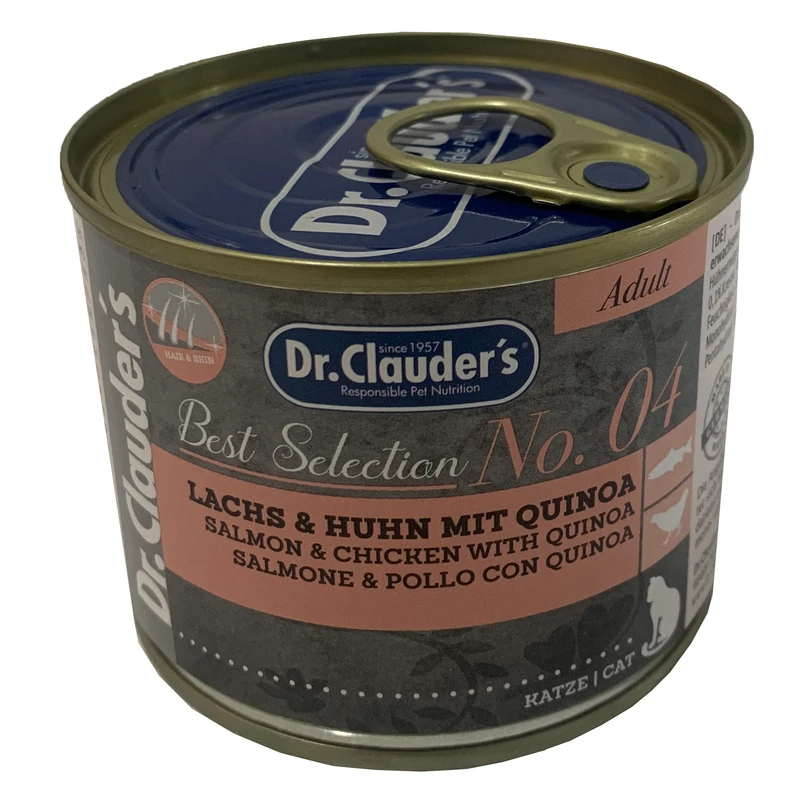 کنسرو غذای گربه دکتر کلادرز مدل No.04 Salmon & Chicken Quinoa وزن 200 گرم