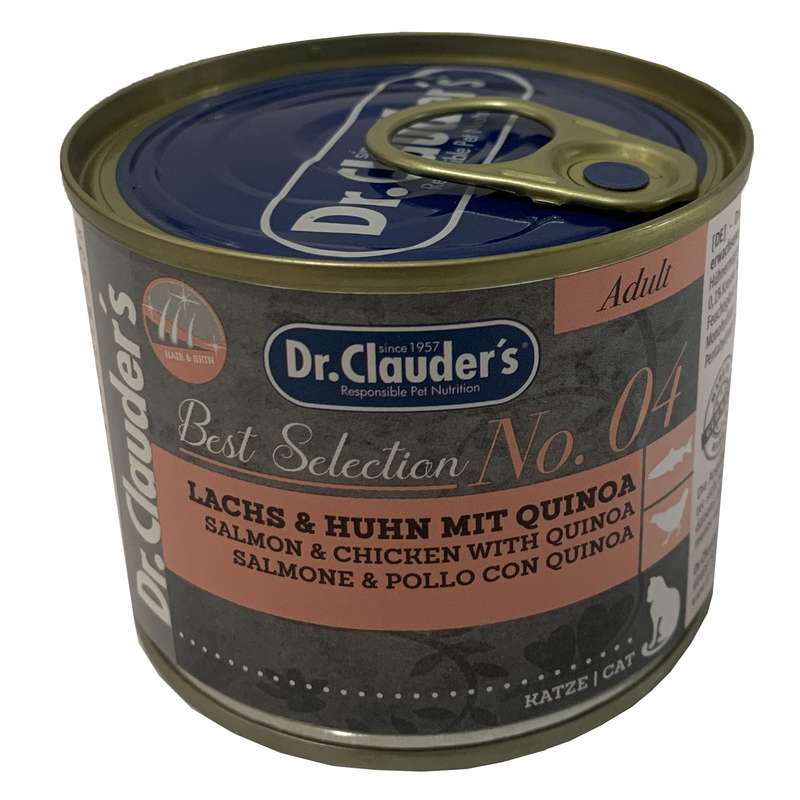 کنسرو غذای گربه دکتر کلادرز مدل No.04 Salmon & Chicken Quinoa وزن 200 گرم