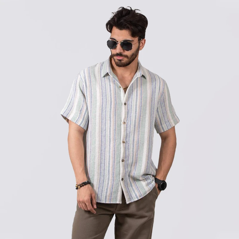 پیراهن آستین کوتاه یقه برگردان مردانه مدل 553258