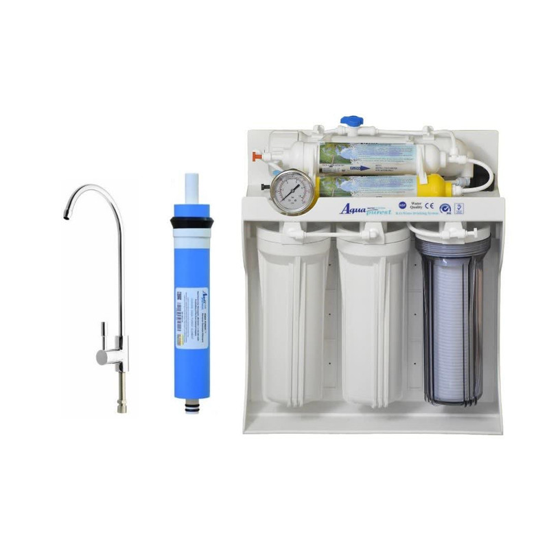 دستگاه تصفیه کننده آب آکوا پیورست مدل SM 6070 به همراه شیر اهرمی و فیلتر ممبران 13 لایه 