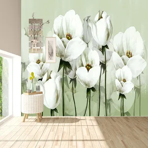 پوستر دیواری سه بعدی مدل شاخه گل نقاشی سفید زمینه سبز DVRF2204