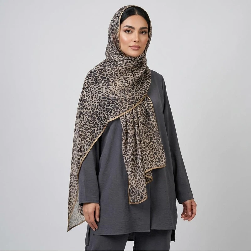 شال زنانه مدل توری پلنگی نوار دوزی شده