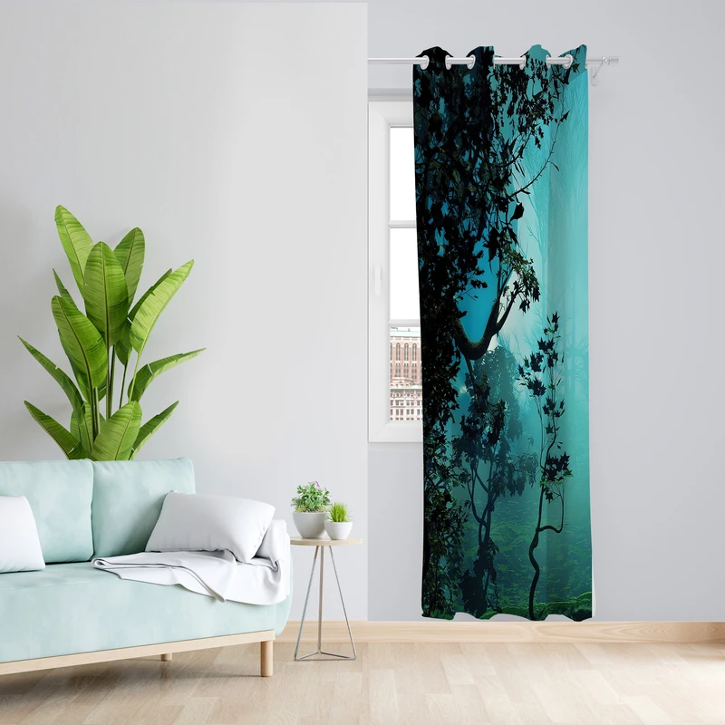 پرده طرح درخت مدل مخمل پانچی کد 2518 z سایز 140x200 سانتی متر