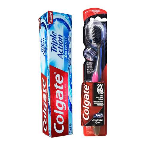 خمیر دندان کلگیت مدل Xtra White حجم 75 میلی لیتر به همراه مسواک سنسوداین مدل ذغالی با برس متوسط