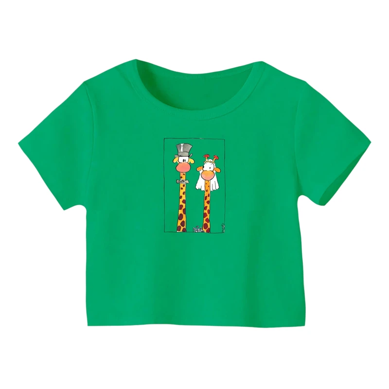 کراپ‌ تی‌شرت آستین کوتاه زنانه مدل زرافه کد ۸