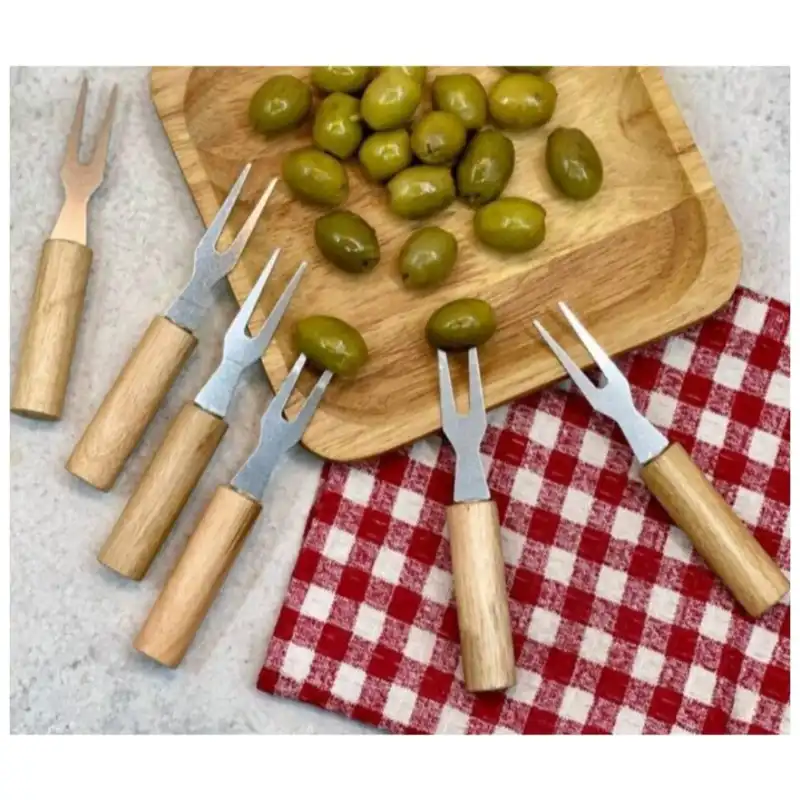 چنگال زیتون خوری همنت مدل ztt طرح دسته چوبی مجموعه 6 عددی