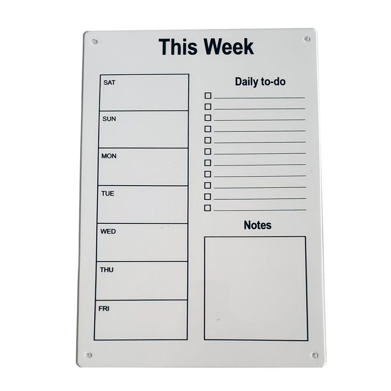 تخته وایت برد مدل پلنر هفتگی سایز 20×30 سانتی متر