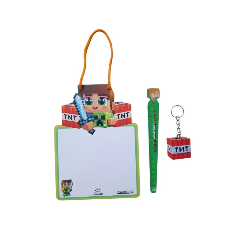 تخته وایت‌برد مدل ماینکرفت سایز 22x16x1 سانتی‌متر کد mn541 به همراه خط کش و جاکلیدی