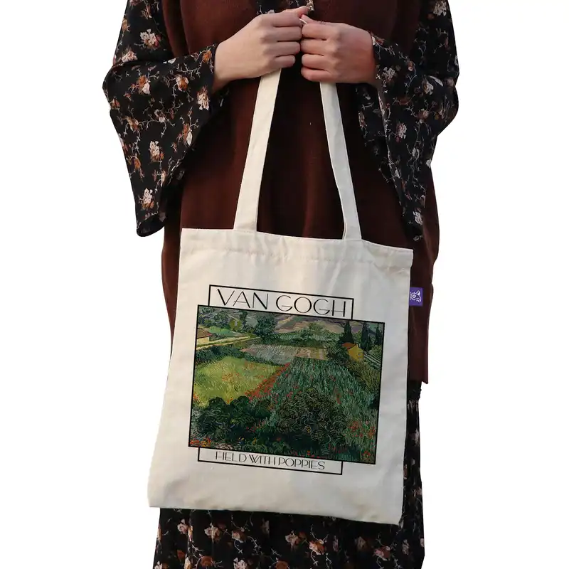 ساک خرید ترمه طراحان ایده مدل مزرعه شقایق از ونگوگ کد art0034 - L