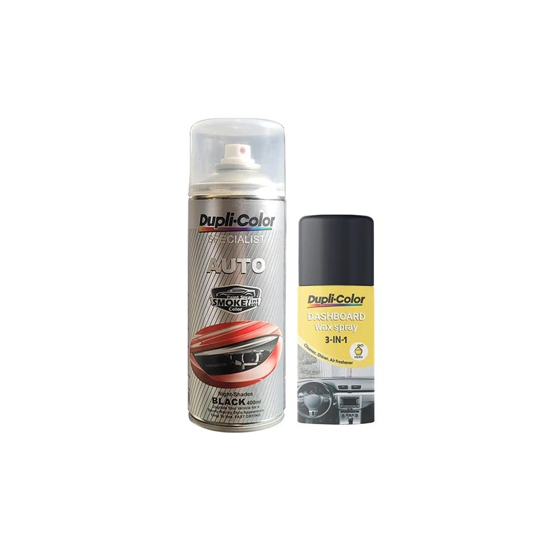 اسپری پولیش و خوشبو کننده عطری داشبورد و اسپری چراغ دودی دوپلی کالر حجم 400 میلی لیتر مجموعه 2 عددی