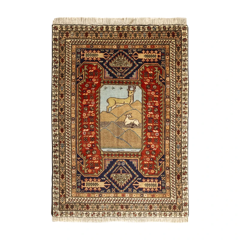 فرش دستبافت 0.8 متری طرح اردبیل کد 45P1963P1972 زمینه لاکی مجموعه دو عددی