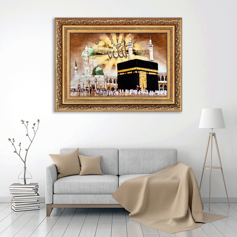 تابلو فرش دستباف فرش میرنظامی مدل مکه مدینه برجسته کد 1631