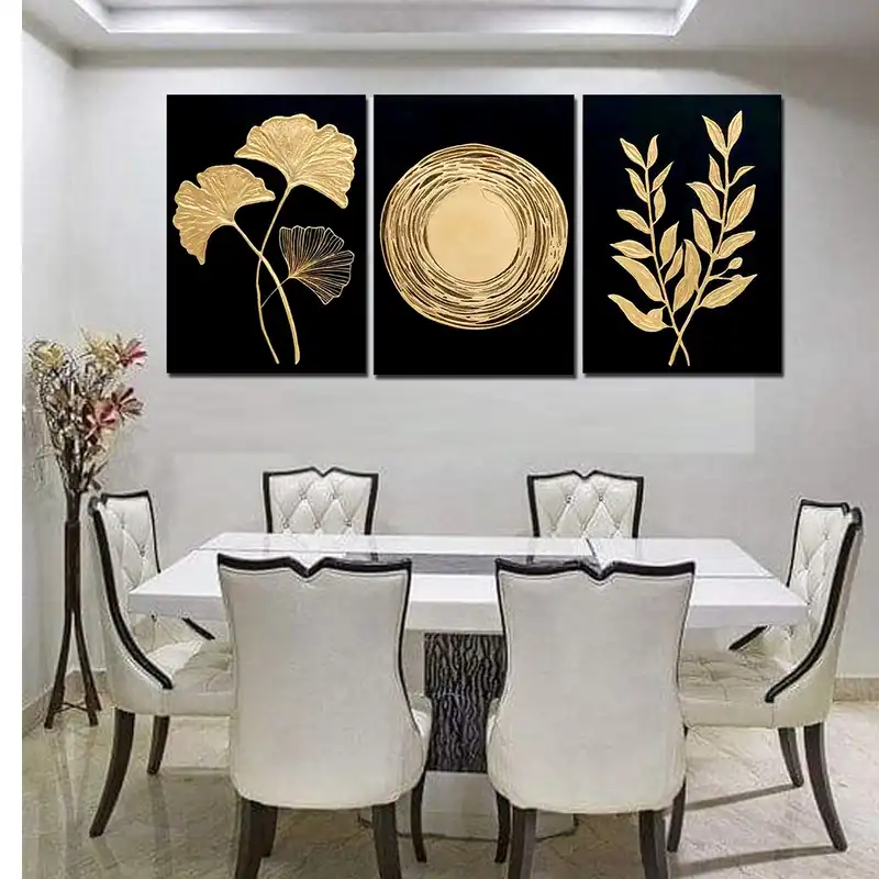 تابلو نقاشی ورق طلا مدل دکوراتیو نقش برجسته کد a590 مجموعه 3 عددی