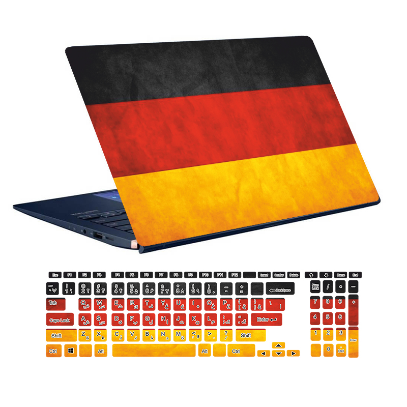 استیکر لپ تاپ توییجین و موییجین طرح آلمان کد 01 مناسب برای لپ تاپ 15.6 اینچ به همراه برچسب حروف فارسی کیبورد