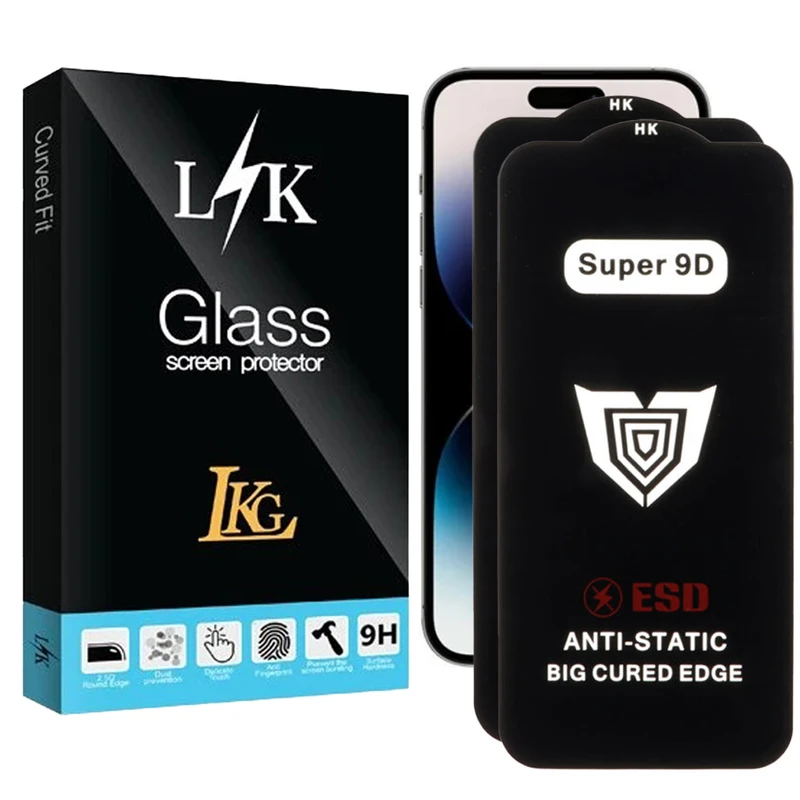 محافظ صفحه نمایش ال کا جی مدل Super 9D مناسب برای گوشی موبایل اپل iPhone 14 Pro Max بسته 2 عددی
