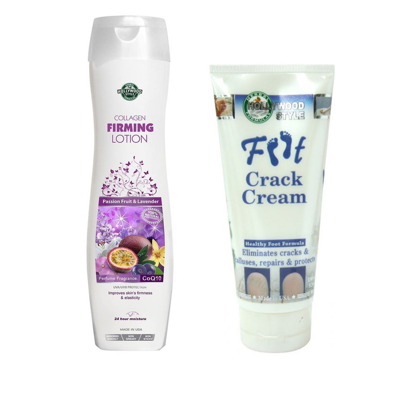 لوسیون سفت کننده هالیوود استایل مدل Collagen حجم 275 میلی لیتر به همراه کرم ترک پا مدل crack حجم 150 میلی لیتر