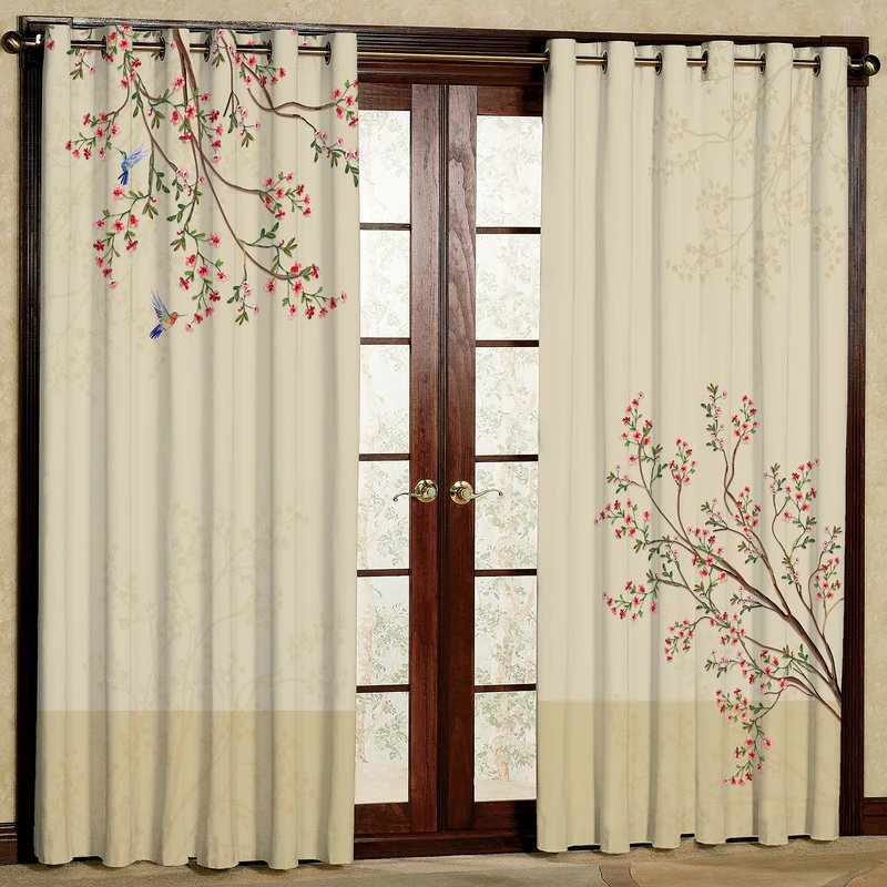 پرده بارمان دکور طرح درخت و پرنده مدل مخمل پانچی کد 4320LR W سایز 140x280 سانتی متر