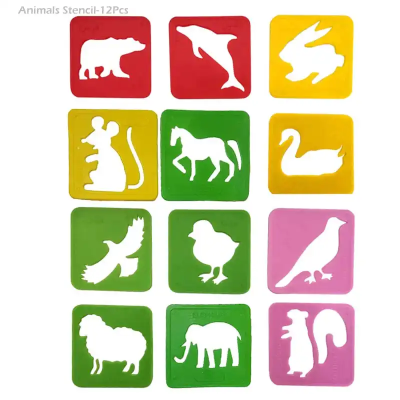 شابلون طرح حروف و اعداد فارسی و انگلیسی و حیوانات کد 007 مجموعه 20 عددی