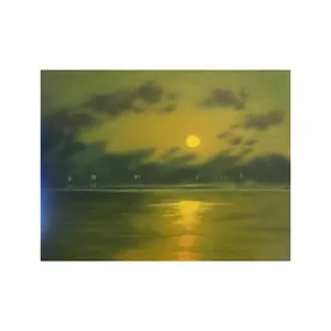 تابلو نقاشی رنگ روغن طرح ساحل شب