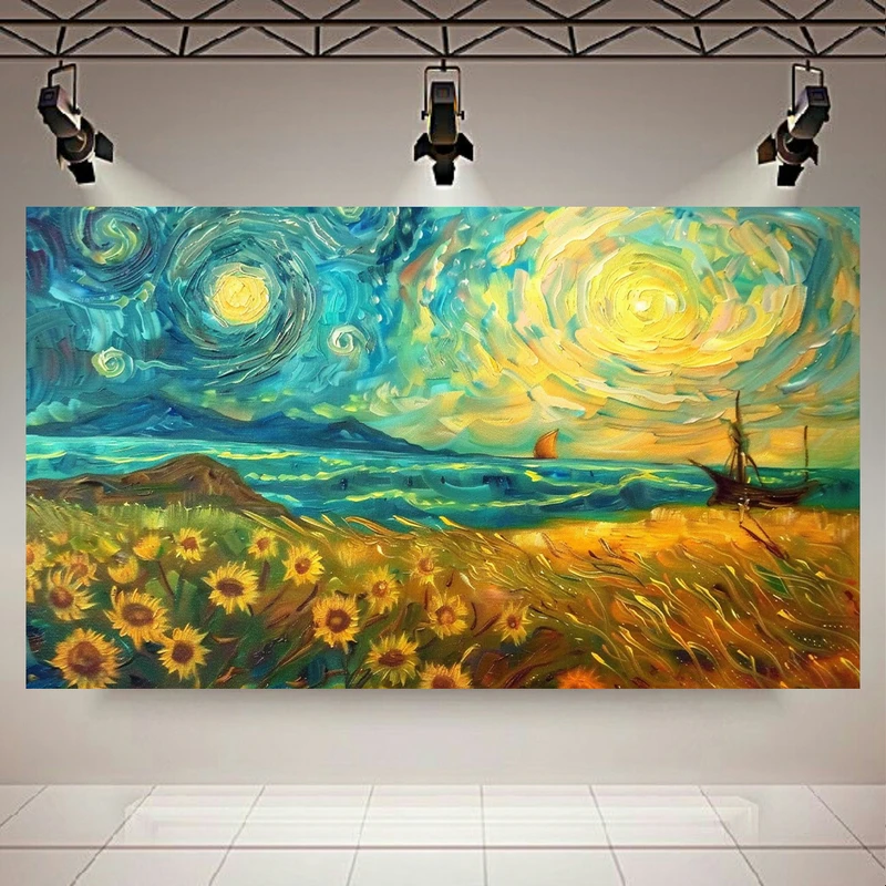پوستر طرح  انتزاعی شب پرستاره ونگوگ مدل ساحل آفتابگردان کد AR3062854