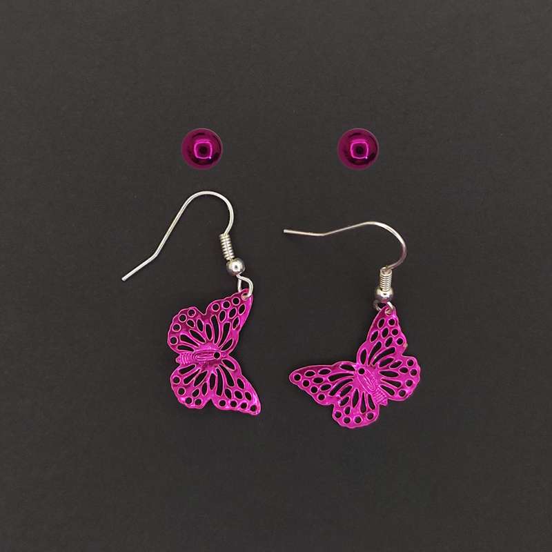 گوشواره دخترانه مدل پروانه و گوی مجموعه 2 عددی