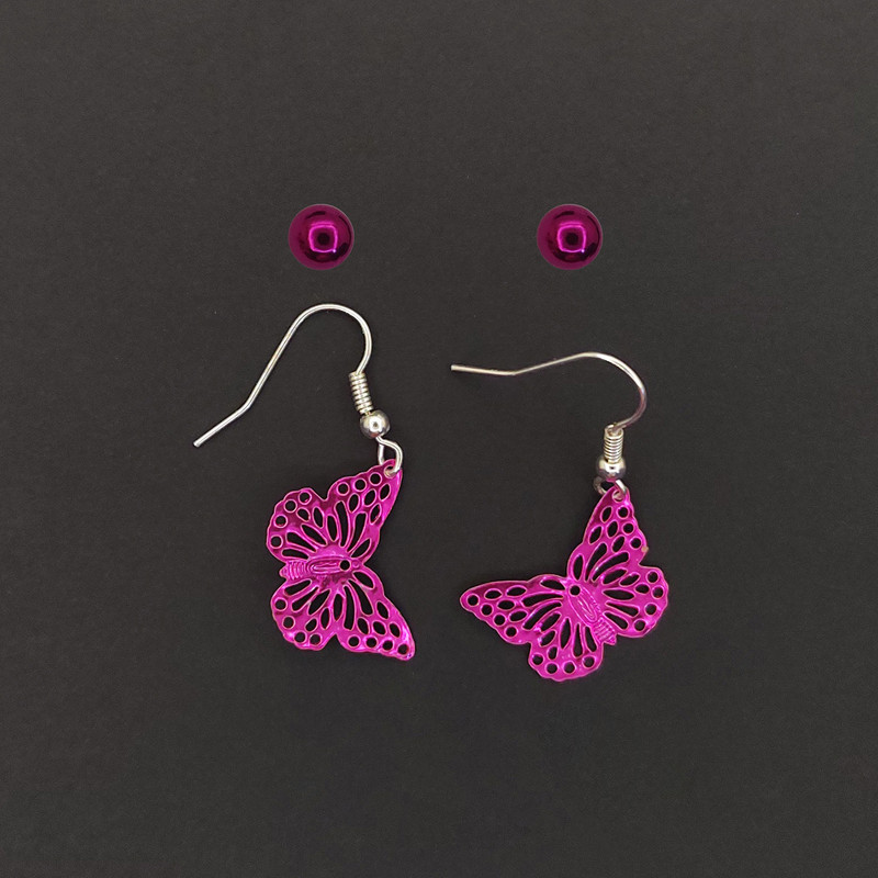 گوشواره دخترانه مدل پروانه و گوی مجموعه 2 عددی